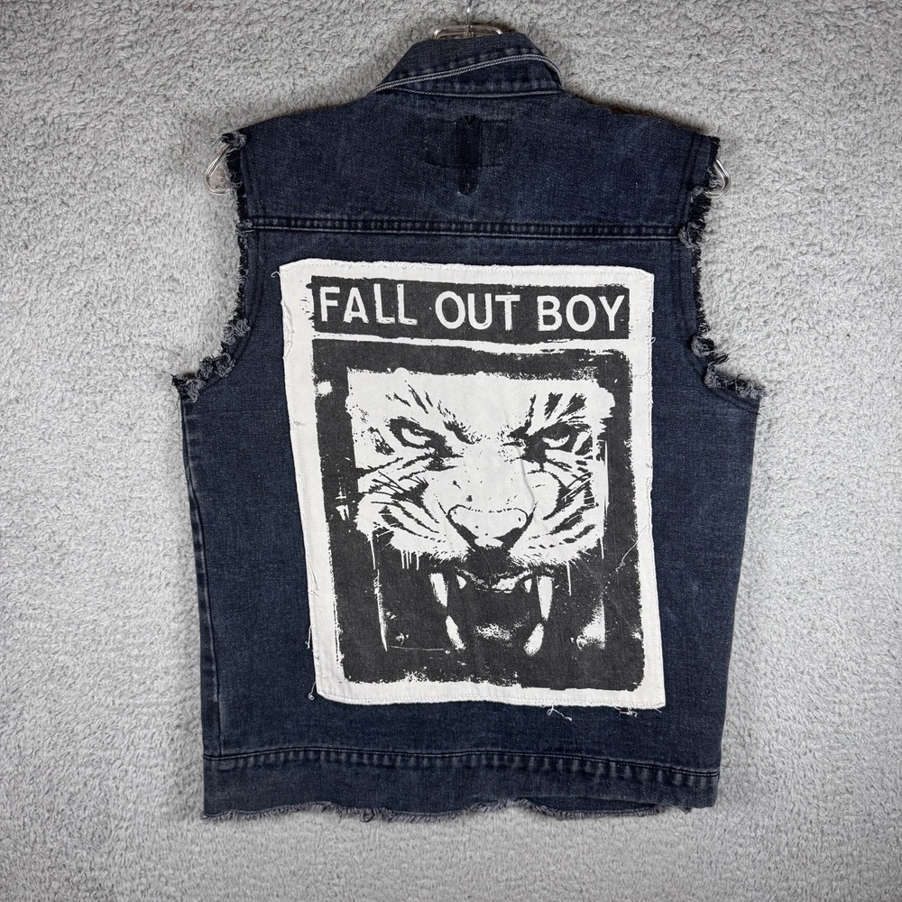 Fall Out Boy Denim Grungy Tiger Vest Punk Band 2014 Manhead Mens Size Small‎